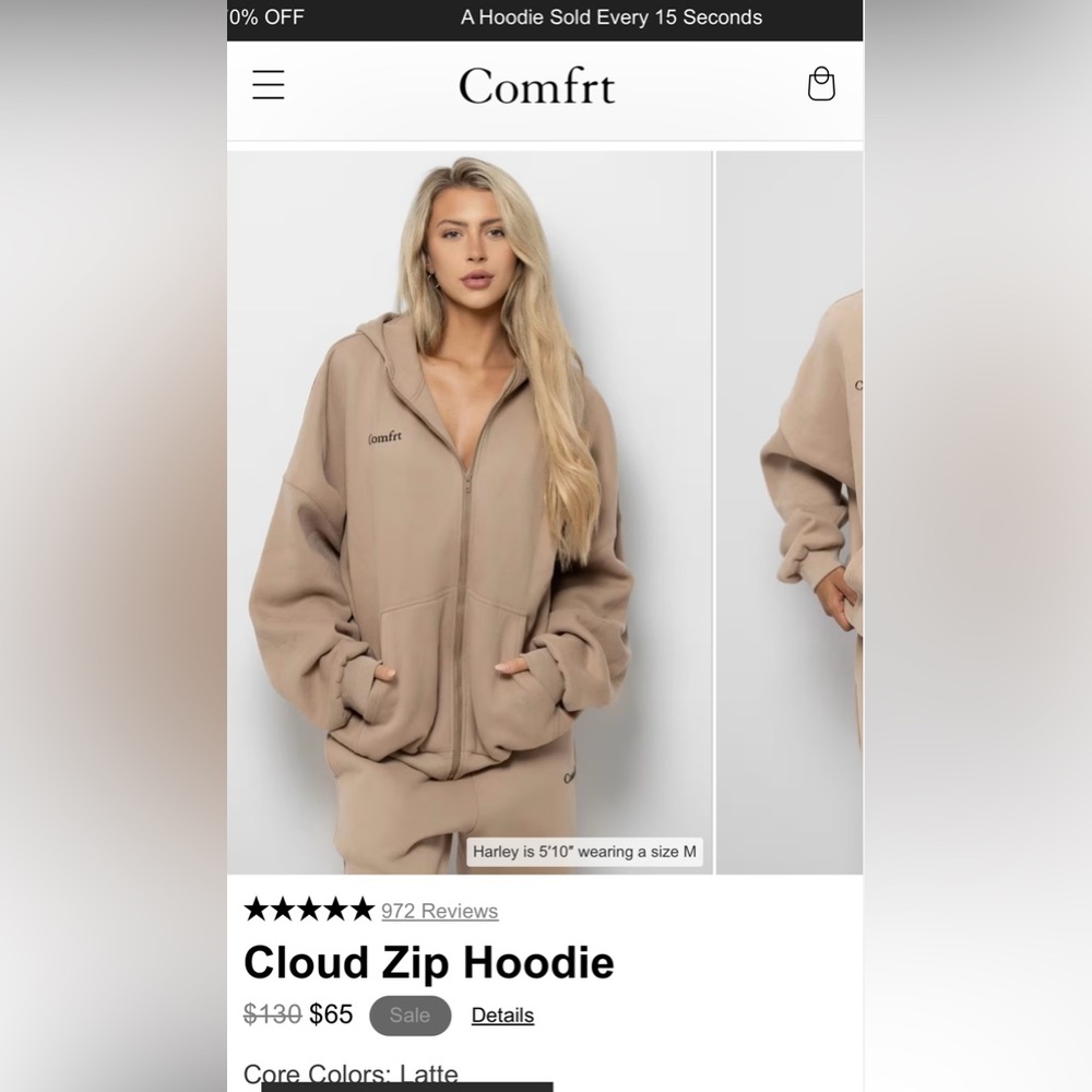 Comfrt Cloud Zip Hoodie in Latte Size XS | Weighted Zip Up Hoodie